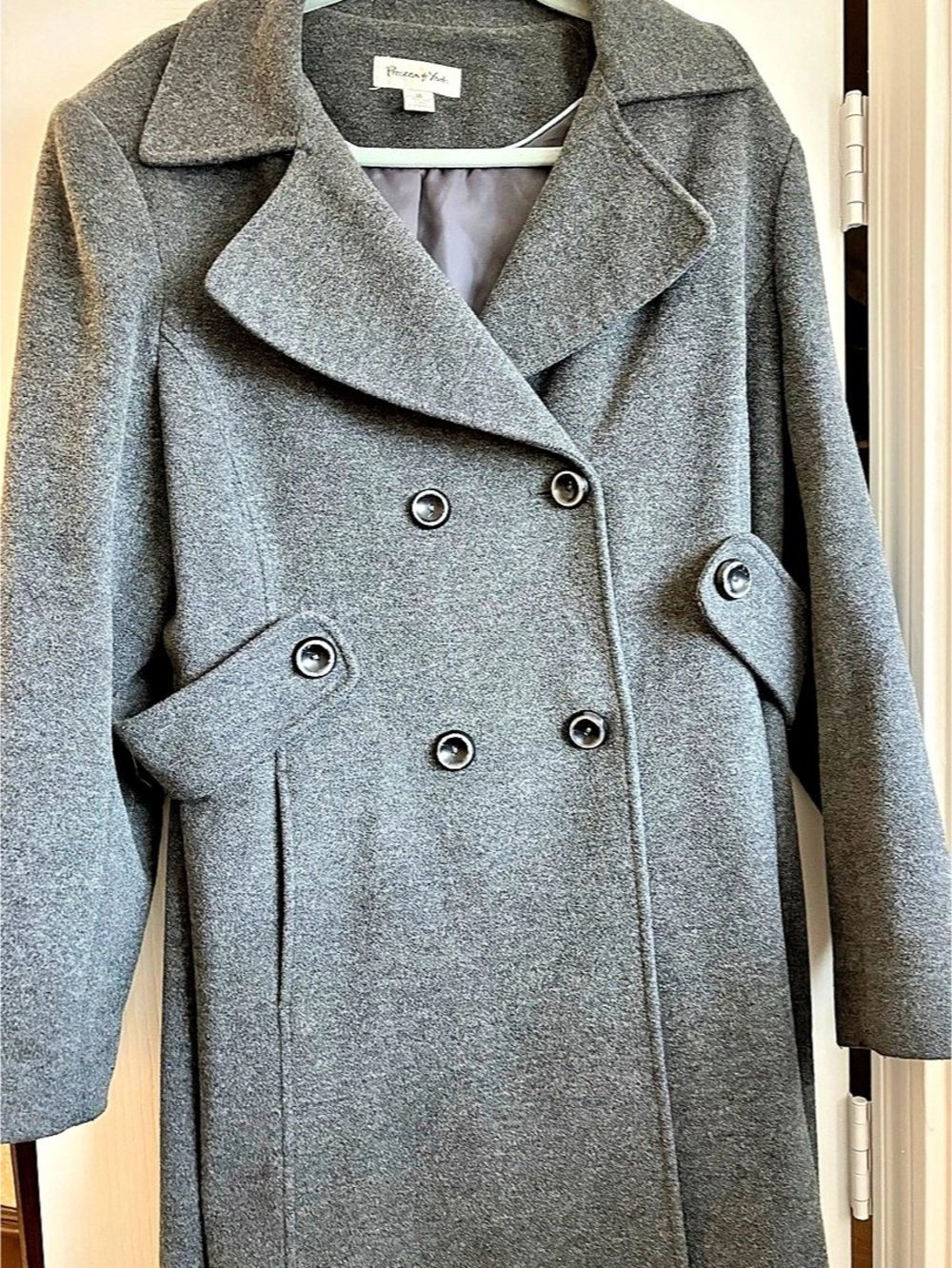 Preston & York Gray Double-Breasted Pea Coat Size 16 Like New